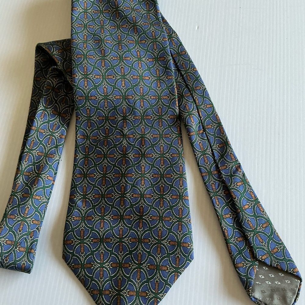 Vintage Henri Christian Men’s Blue/green/gold Tie Pre-owned